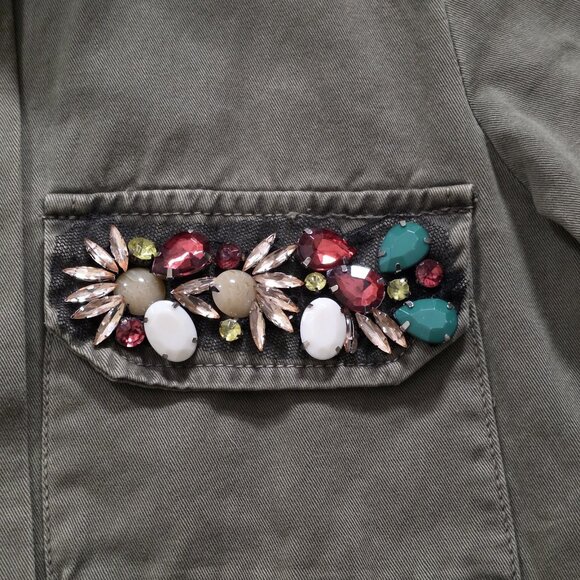 Zara Jacket Women XS Green Buttons Cotton LS Embellished Grunge Cottagecore Boho - Picture 9 of 16